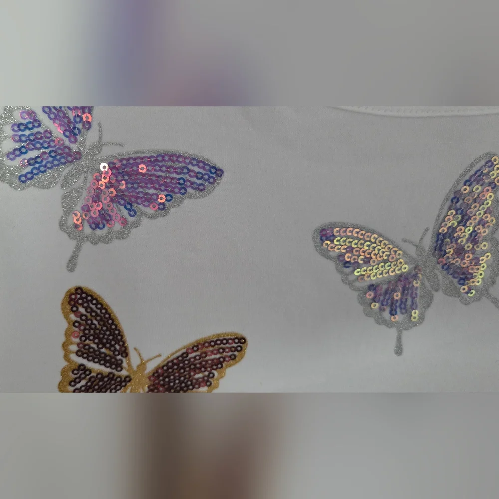 Love Scarlett Butterfly Sequin Embroidered Tee White Flutter Sleeve Top L NWT